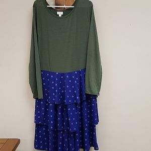 NWOT Lularoe Georgia blue green polka dot tiered layer dress, 3XL